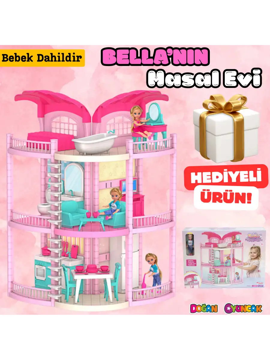 Bellanın Masal Evi - Bella Oyuncak Ev - Barbie Ev Seti - Bellanın Masal Evi - Bella 3 Katlı Evi