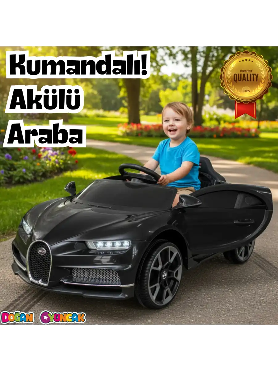 Bravo GT Siyah Uzaktan Kumandalı 4X2 12 Volt Akülü Araba - RC Bugatti Akülü Araba