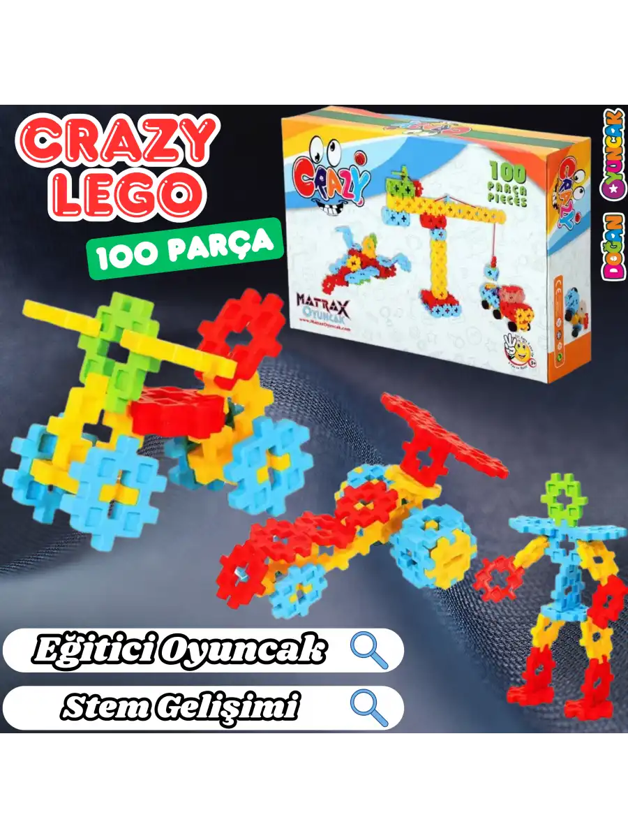 Crazy Eğitici Blok Oyunu 100 Parça - Oyuncak Lego Seti - Birbirine Geçmeli STEM Lego Seti - Eğitici Oyuncak