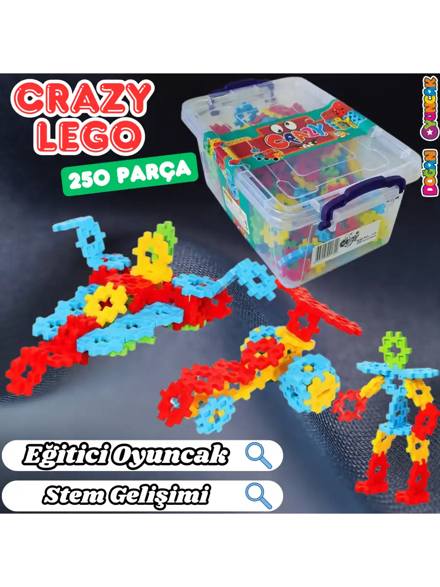 Crazy Eğitici Blok Oyunu 250 Parça - Oyuncak Lego Seti - Birbirine Geçmeli STEM Lego Seti - Eğitici Oyuncak