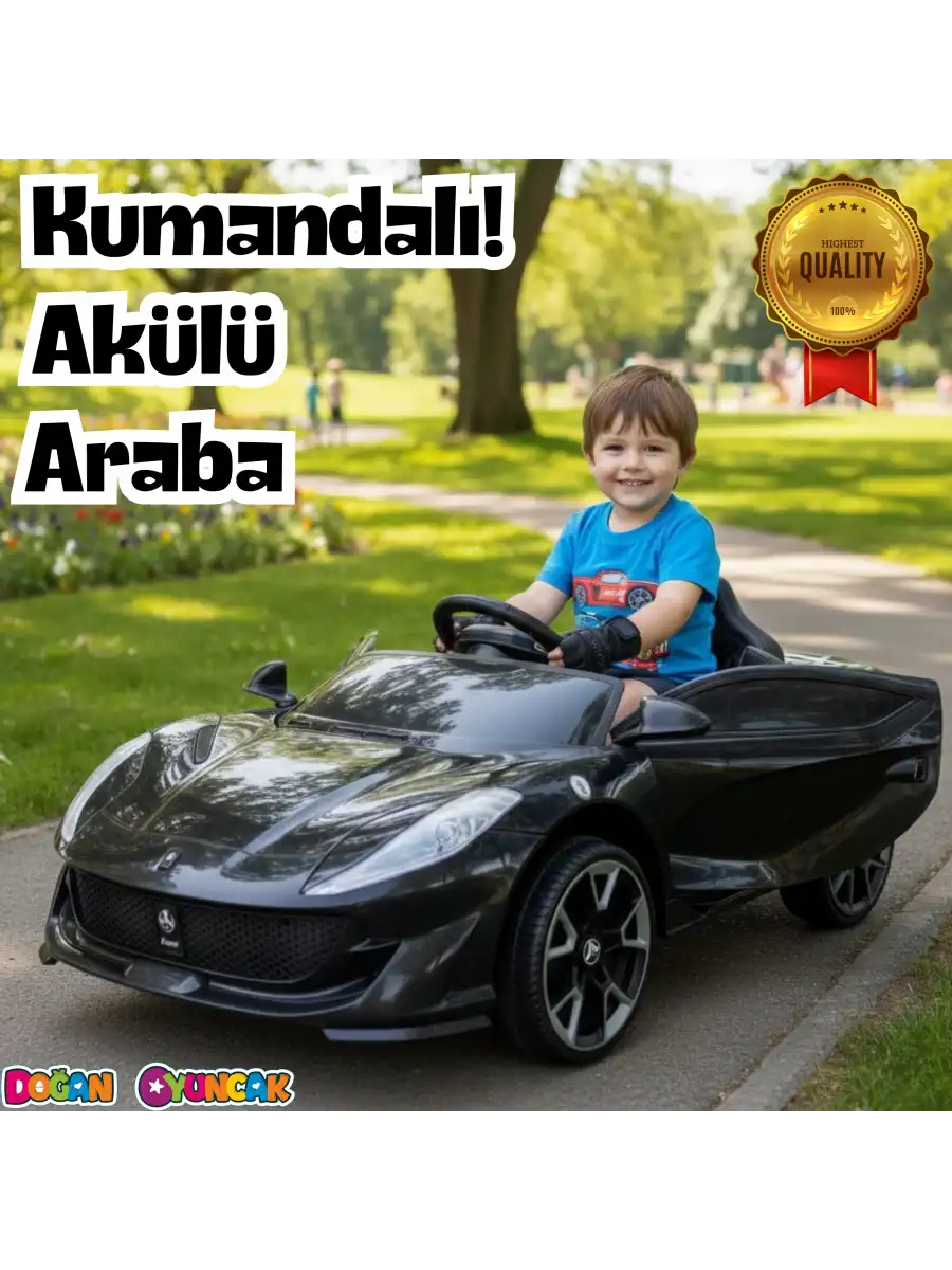 Favori GT Siyah Uzaktan Kumandalı 4X2 12 Volt Akülü Araba - RC Ferrari Akülü Araba