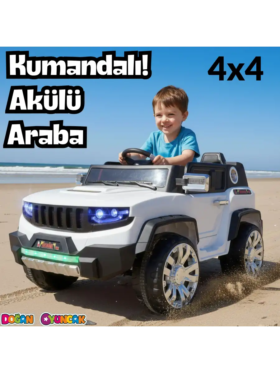 Fenomen Beyaz Uzaktan Kumandalı 4X4 12 Volt Çift Kişilik Akülü Araba - RC Jeep 4x4 Akülü Araba