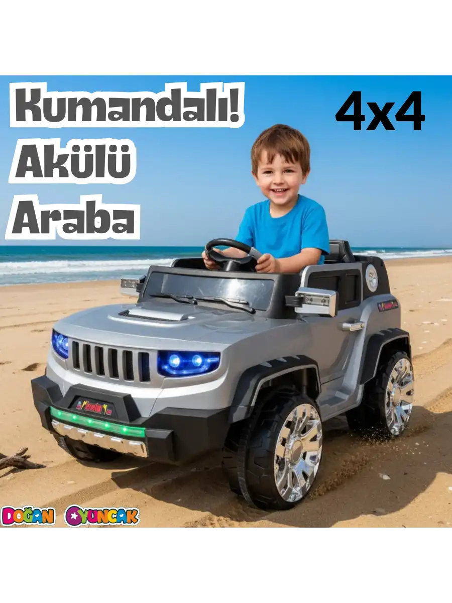 Fenomen Gri Uzaktan Kumandalı 4X4 12 Volt Çift Kişilik Akülü Araba - RC Jeep 4x4 Akülü Araba