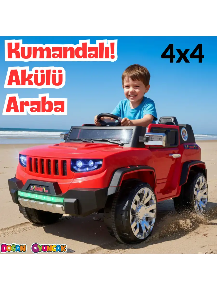 Fenomen Kırmızı Uzaktan Kumandalı 4X4 12 Volt Çift Kişilik Akülü Araba - RC Jeep 4x4 Akülü Araba