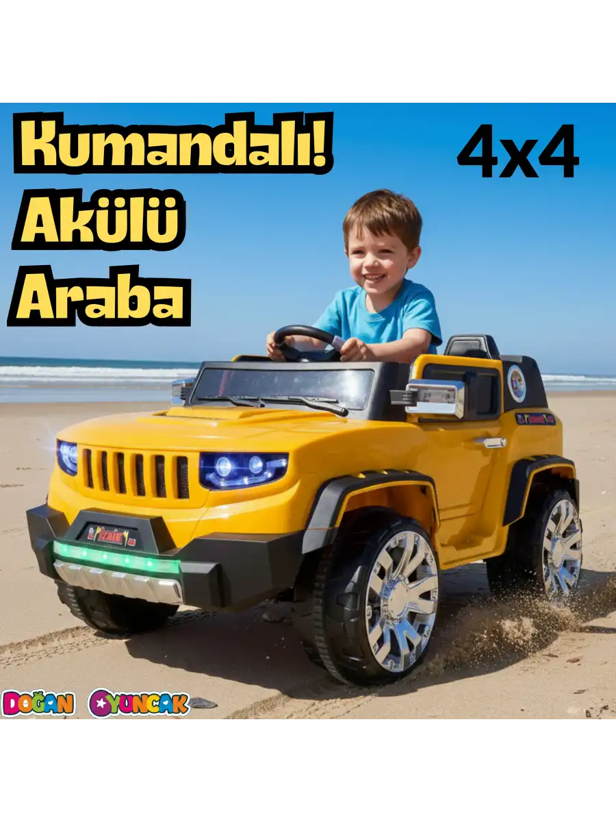 Fenomen Sarı Uzaktan Kumandalı 4X4 12 Volt Çift Kişilik Akülü Araba - RC Jeep 4x4 Akülü Araba