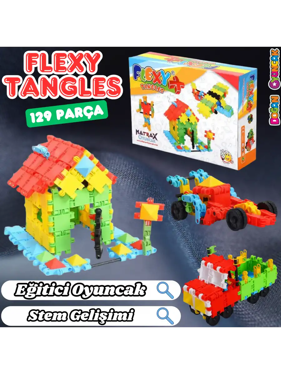 Flexy Tangles Blok Oyunu 129 Parça - Oyuncak Lego Seti - Birbirine Geçmeli STEM Lego Seti - Eğitici Oyuncak