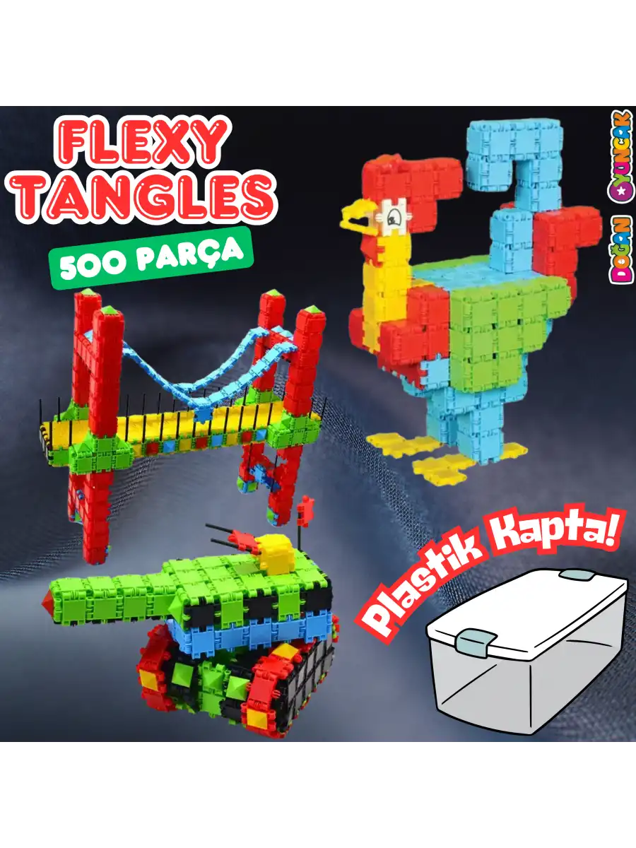 Flexy Tangles Blok Oyunu 500 Parça - Oyuncak Lego Seti - Birbirine Geçmeli STEM Lego Seti - Eğitici Oyuncak