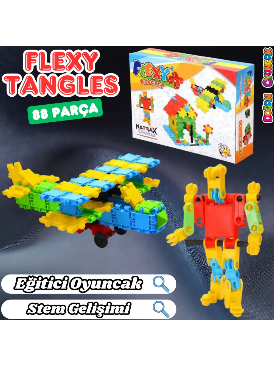 Flexy Tangles Blok Oyunu 88 Parça - Oyuncak Lego Seti - Birbirine Geçmeli STEM Lego Seti - Eğitici Oyuncak