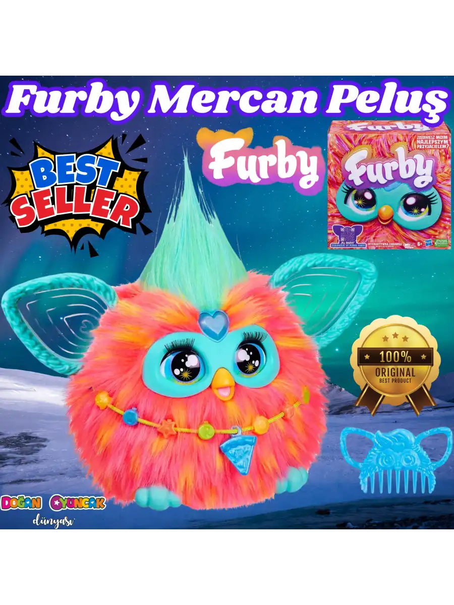 Furby Mercan Renkli İnteraktif Pelüş Oyuncak - Furby Peluşu - Furby Oyuncak Peluş - Konuşan Furby Oyuncak