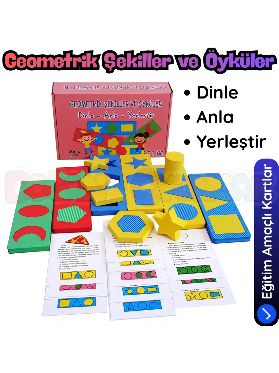 Geometrik Şekiller ve Öyküler - Şekilleri Tamamlama Oyunu - Konuşma Etkinliği Otizim Kartları