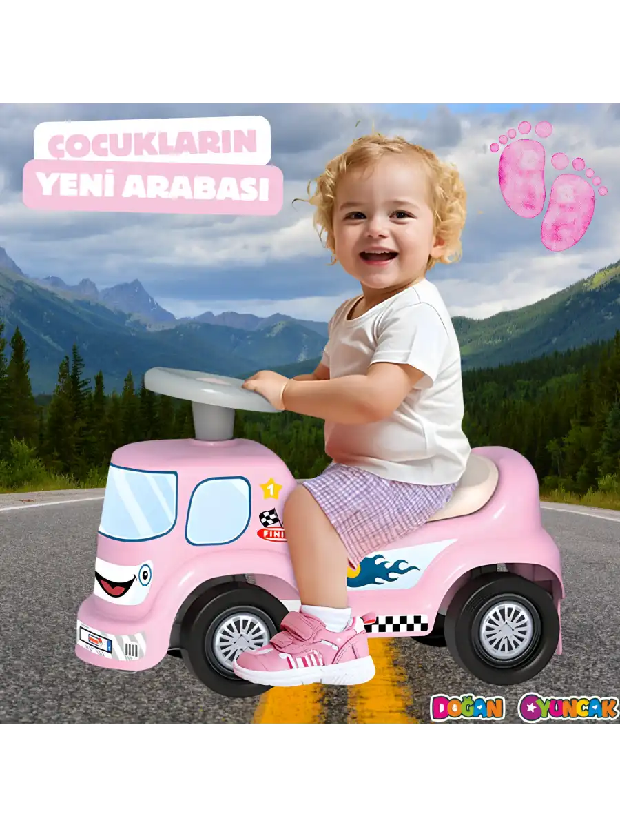Go Hero İlk Arabam Pembe - Binmeli Araba İlk Arabam - Çocuk Arabası - İlk Adım Arabası - 4 Teker Araç