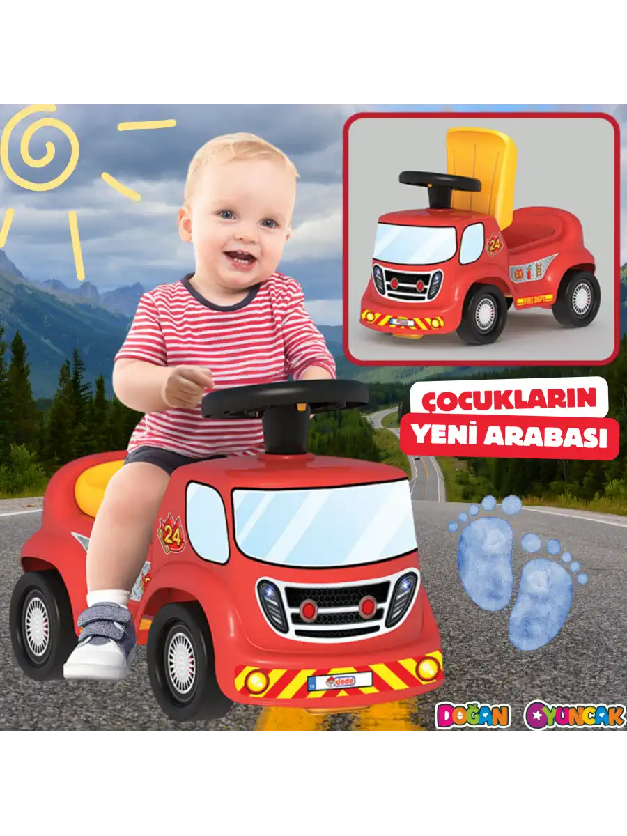Go Hero İtfaiye Arabası - Binmeli Araba İlk Arabam - Çocuk Arabası - İlk Adım Arabası - 4 Teker Araç