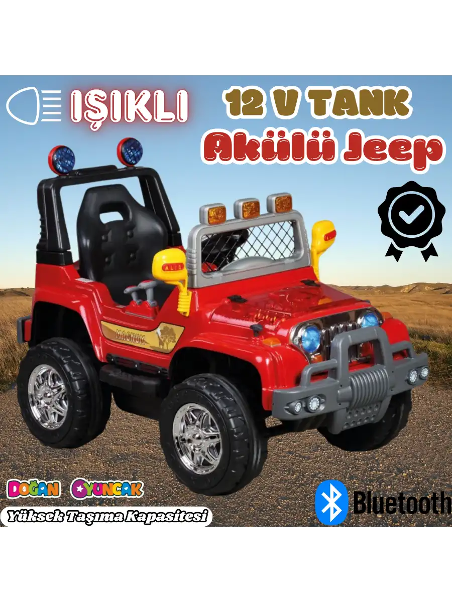 Işıklı Mega Akülü Araba Kırmızı - 12 Volt Tek Kişilik Akülü Araba Akülü JEEP - Mega Off Road Turbo Jeep