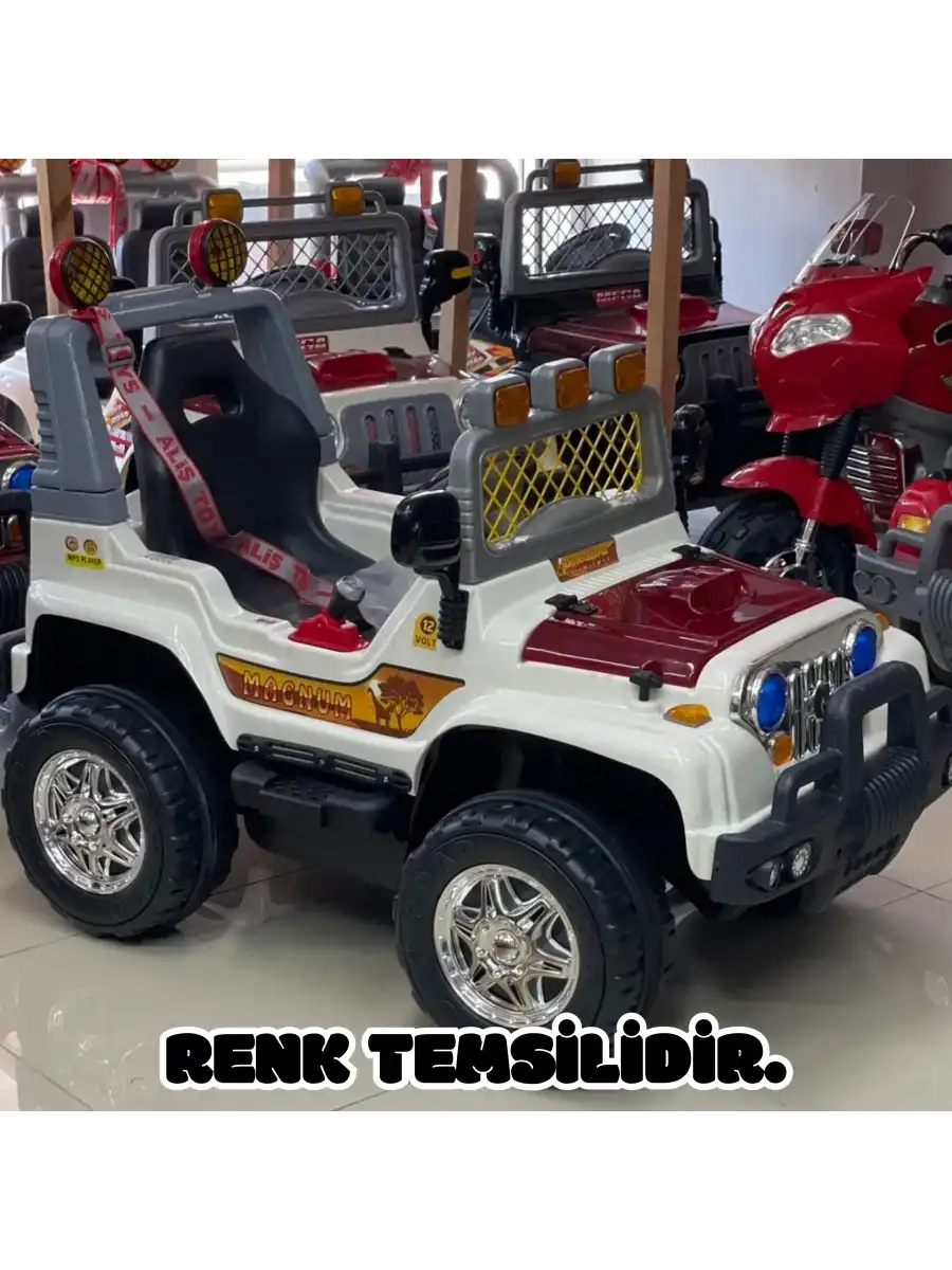 Işıklı Mega Akülü Araba Mavi - 12 Volt Tek Kişilik Akülü Araba Akülü JEEP - Mega Off Road Turbo Jeep