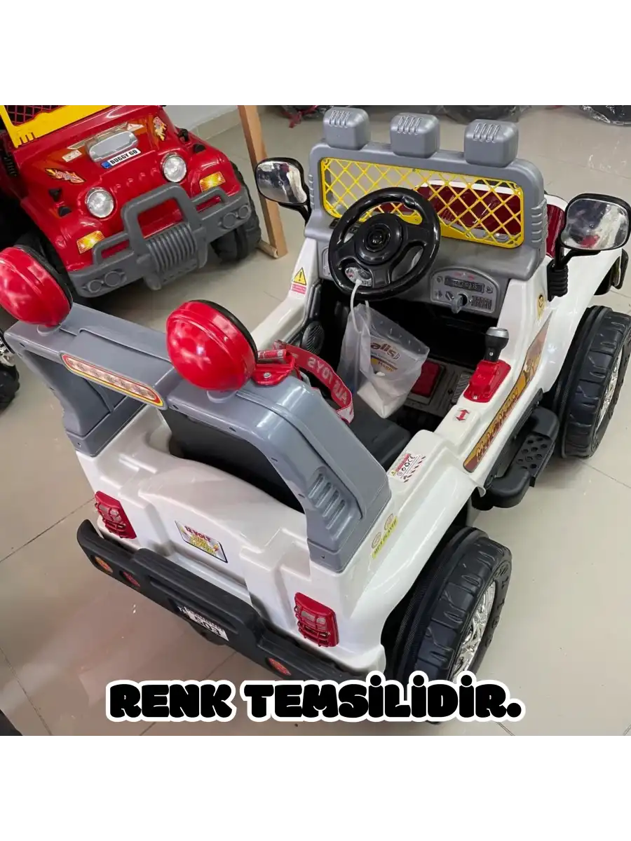 Işıklı Mega Akülü Araba Mavi - 12 Volt Tek Kişilik Akülü Araba Akülü JEEP - Mega Off Road Turbo Jeep