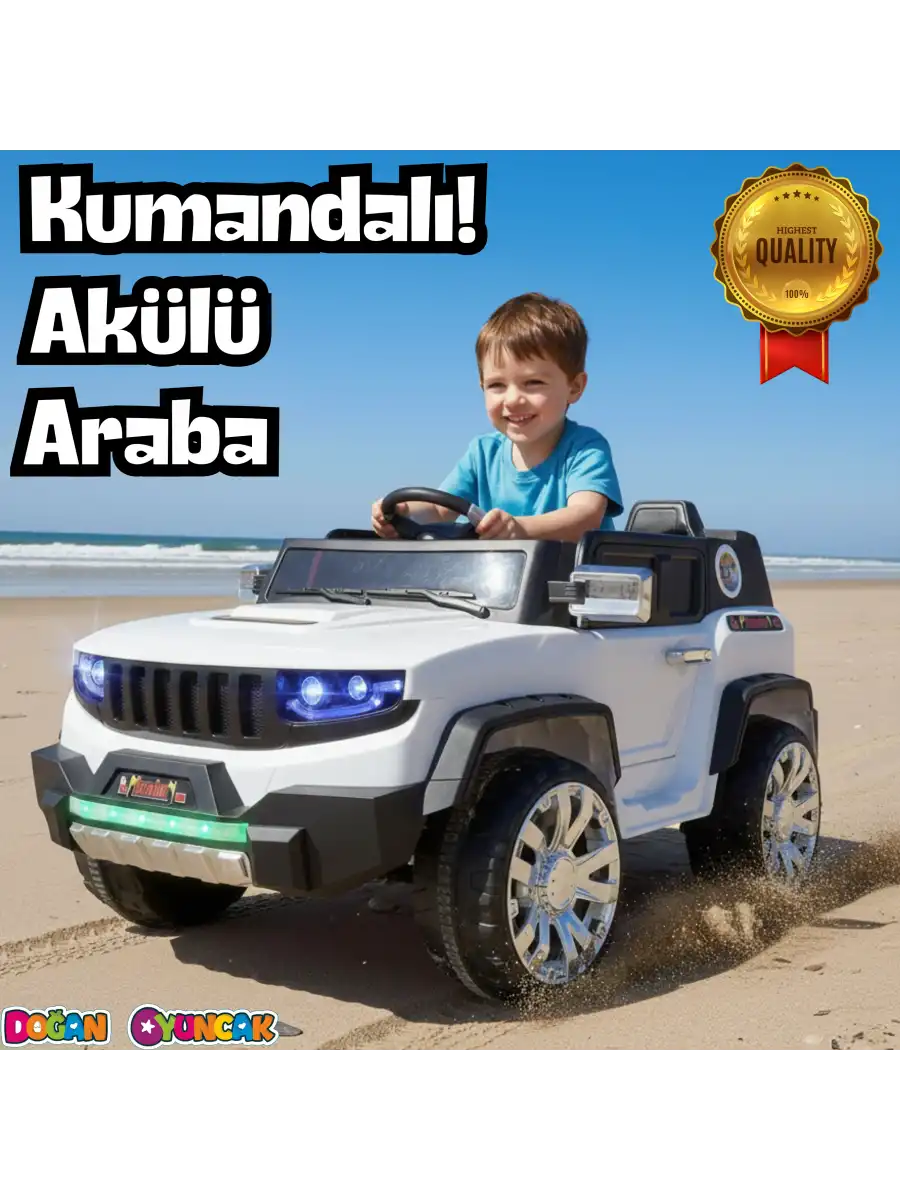 İznik Beyaz Uzaktan Kumandalı 4X2 12 Volt Akülü Araba - RC Jeep Akülü Araba