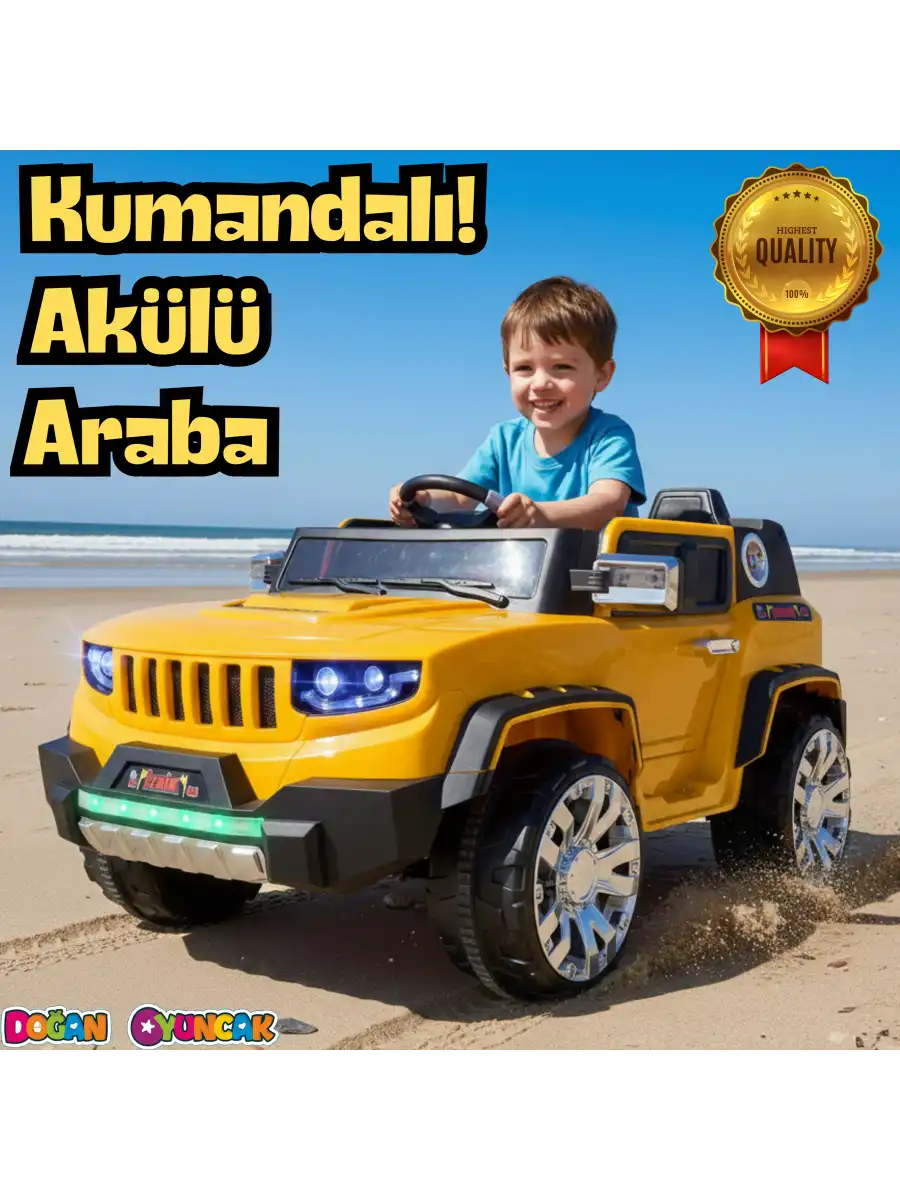 İznik Sarı Uzaktan Kumandalı 4X2 12 Volt Akülü Araba - RC Jeep Akülü Araba