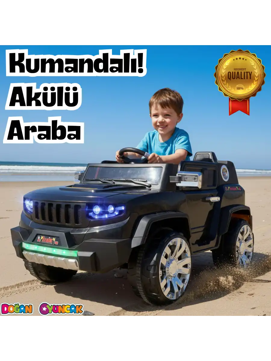 İznik Siyah Uzaktan Kumandalı 4X2 12 Volt Akülü Araba - RC Jeep Akülü Araba