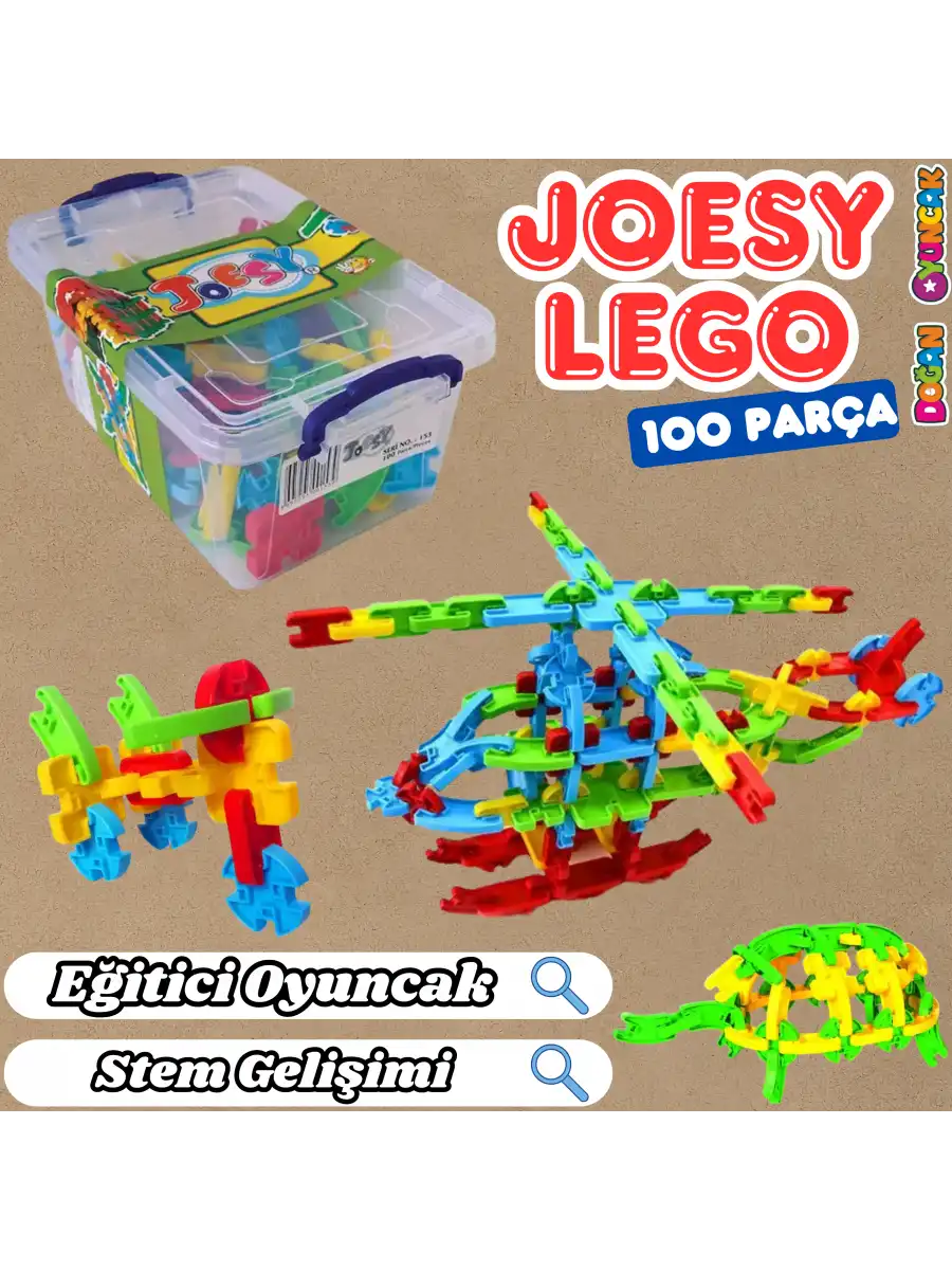 Joesy Eğitici Blok Oyunu 100 Parça - Oyuncak Lego Seti - Birbirine Geçmeli STEM Lego Seti - Eğitici Oyuncak