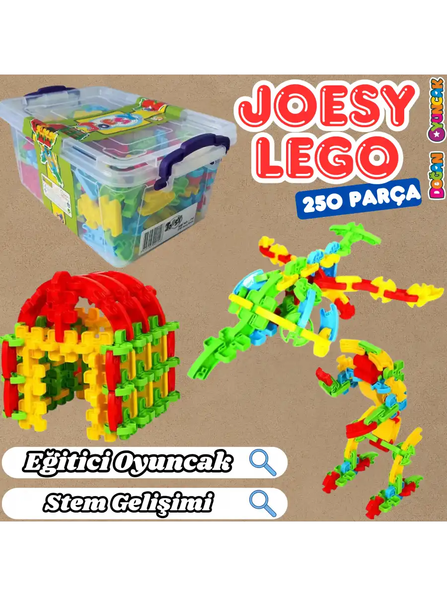 Joesy Eğitici Blok Oyunu 250 Parça - Oyuncak Lego Seti - Birbirine Geçmeli STEM Lego Seti - Eğitici Oyuncak