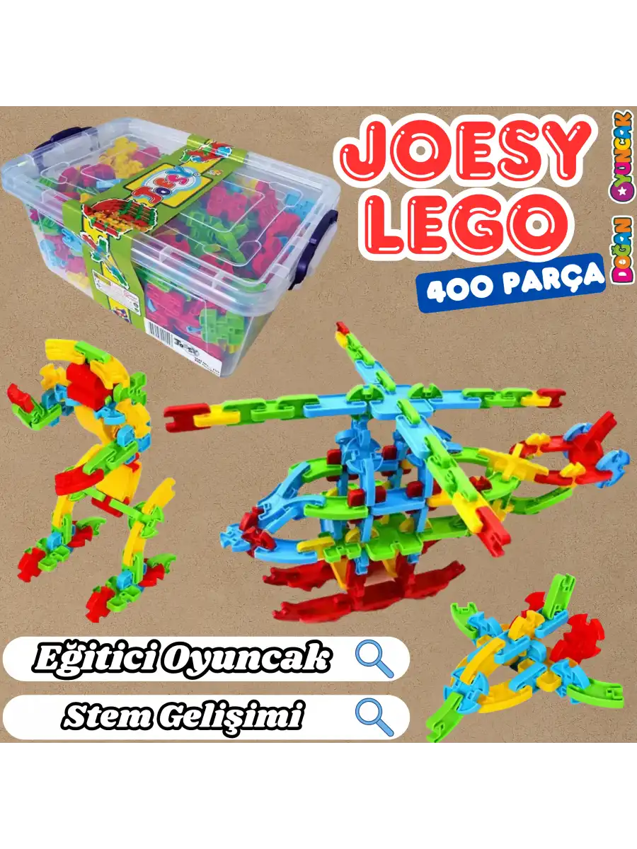Joesy Eğitici Blok Oyunu 400 Parça - Oyuncak Lego Seti - Birbirine Geçmeli STEM Lego Seti - Eğitici Oyuncak