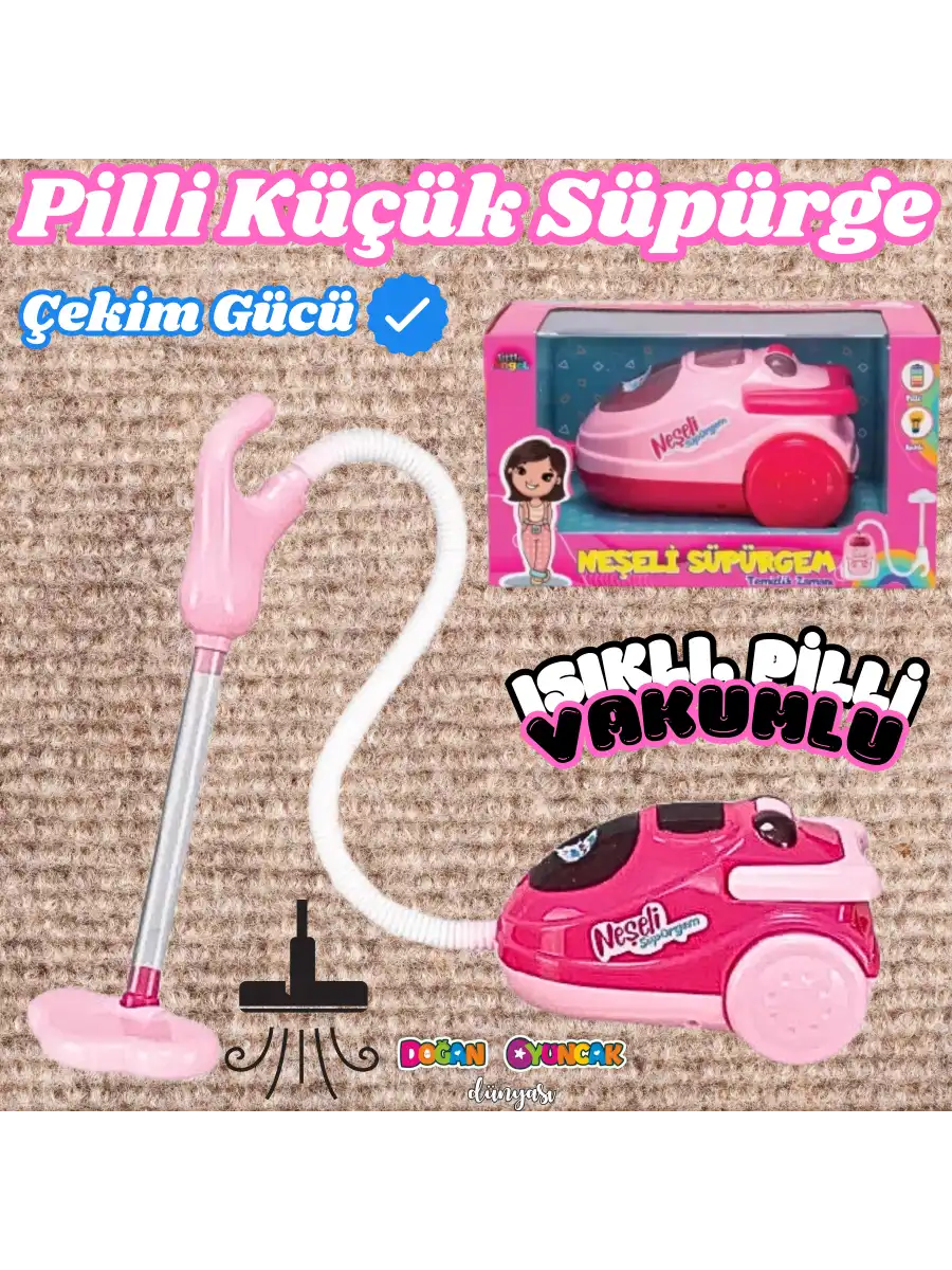 Küçük Pilli Neşeli Süpürgem - Pilli Oyuncak Süpüge - Elektirikli Süpürge Oyuncak - Işıklı Sesli Süpürge - Pilli Işıklı Sesli Süpürge