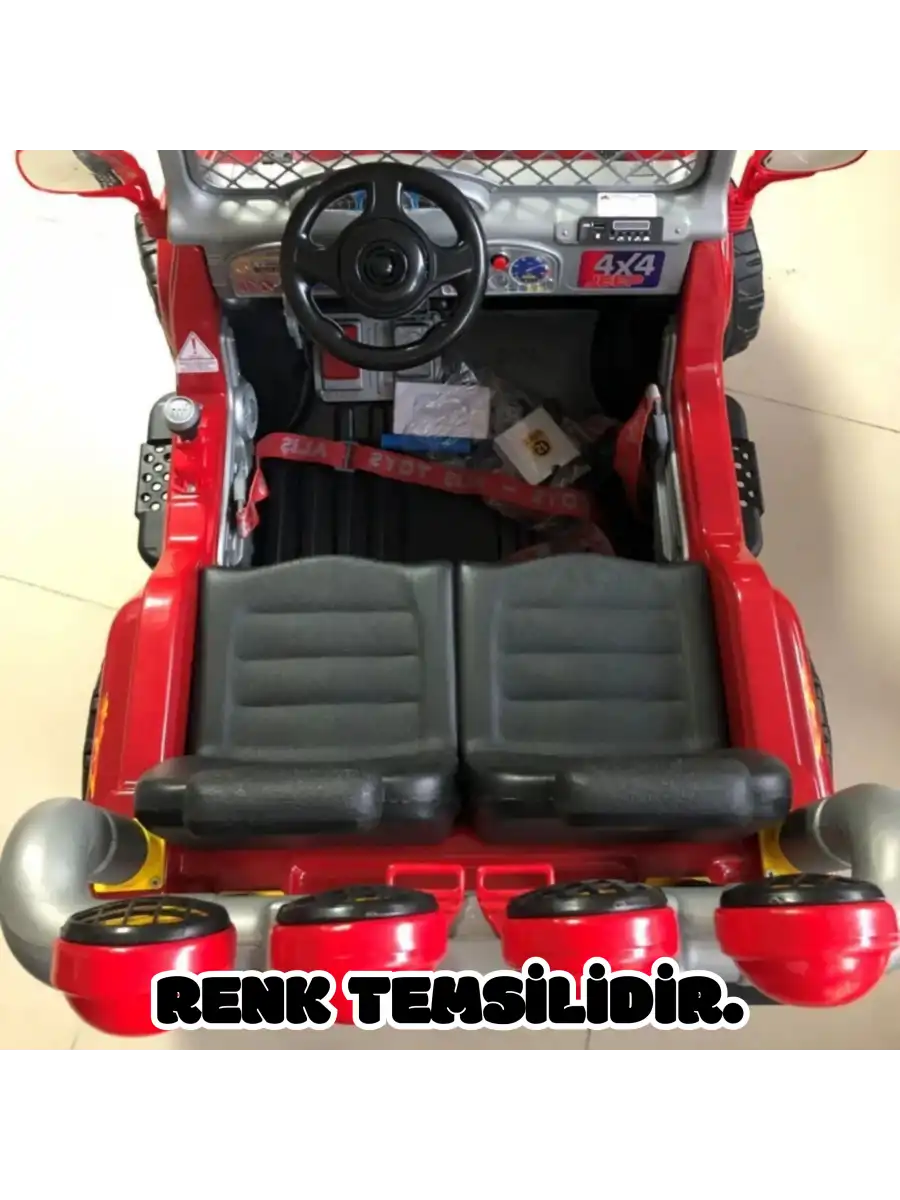Çift Kişilik Mega Akülü Araba Siyah - 12 Volt İki Kişilik Akülü Araba Akülü JEEP - Mega Off Road Turbo Jeep