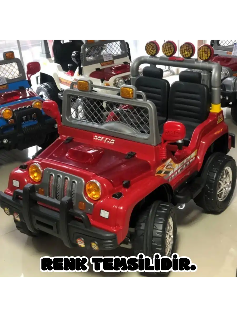 Çift Kişilik Mega Akülü Araba Siyah - 12 Volt İki Kişilik Akülü Araba Akülü JEEP - Mega Off Road Turbo Jeep