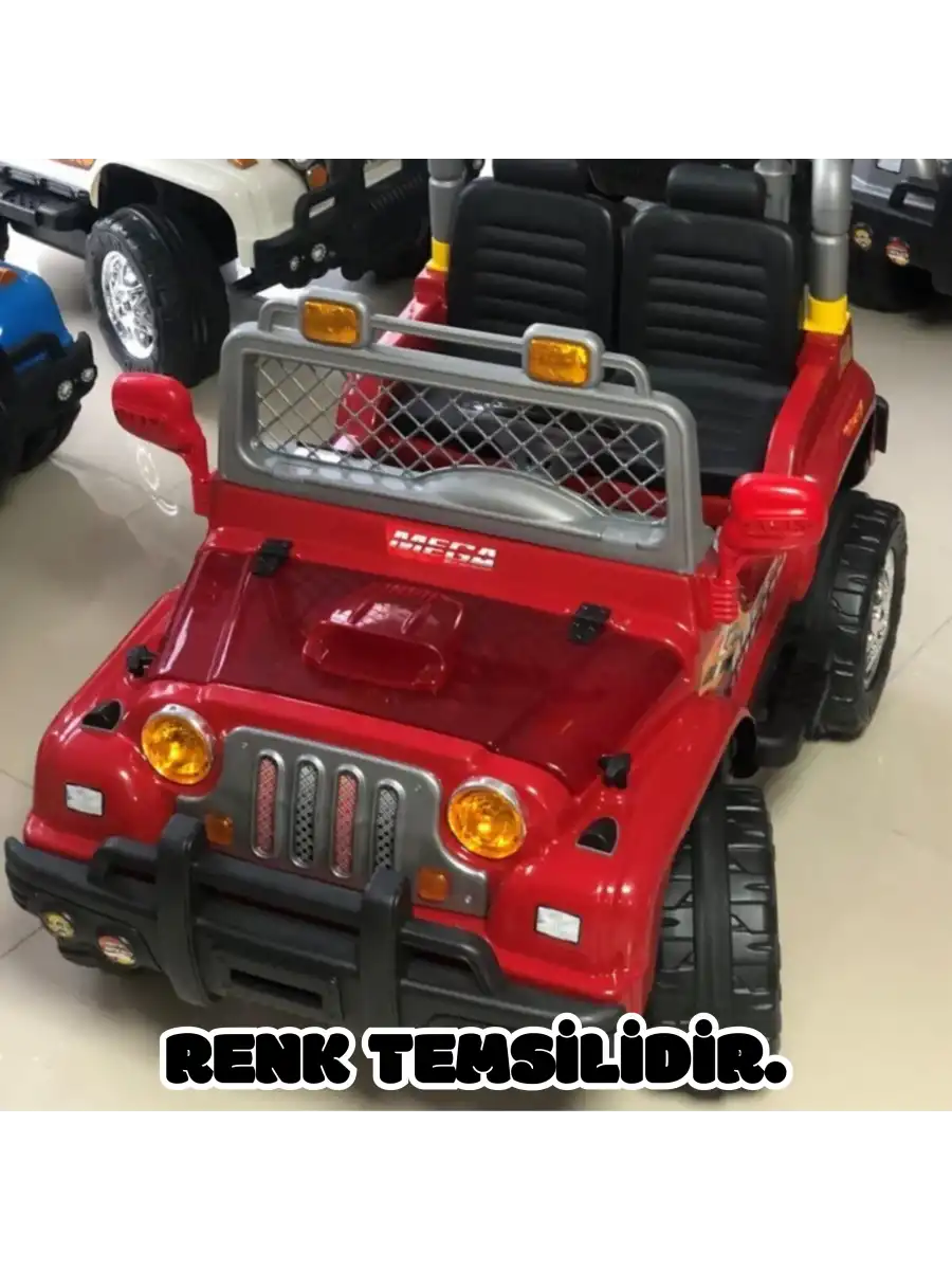 Çift Kişilik Mega Akülü Araba Siyah - 12 Volt İki Kişilik Akülü Araba Akülü JEEP - Mega Off Road Turbo Jeep