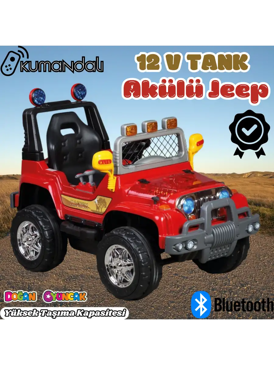 Kumandalı Mega Akülü Araba Kırmızı - Kumandalı 12 Volt Tek Kişilik Akülü Araba Akülü JEEP - Mega Off Road Turbo Jeep