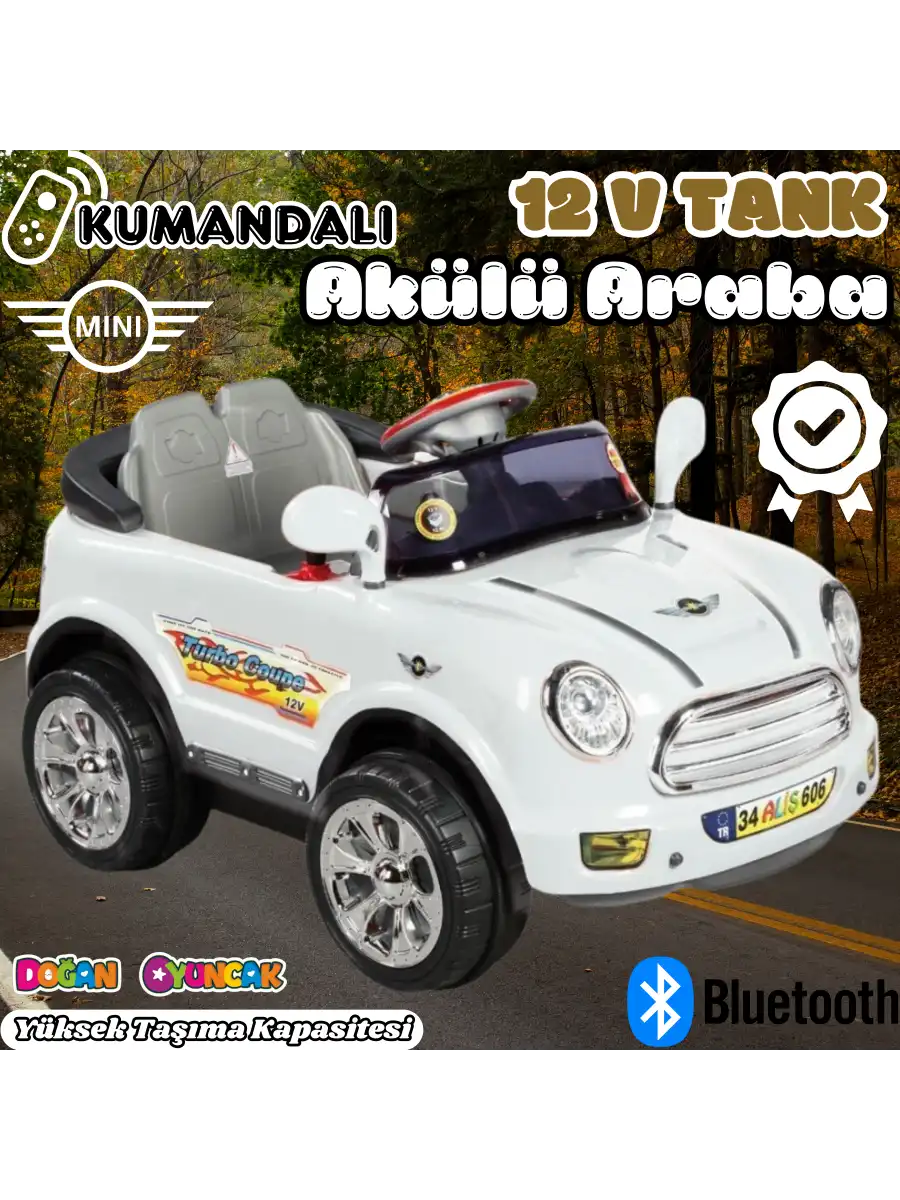Kumandalı Mini Cooper Akülü Araba Beyaz - Kumandalı 12 Volt Tek Kişilik Akülü Araba Akülü JEEP - Turbo Coupe Akülü Araba