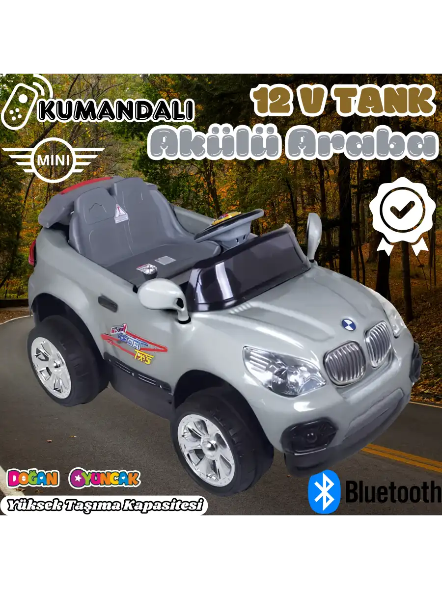 Kumandalı Mini Cooper Akülü Araba Gri - Kumandalı 12 Volt Tek Kişilik Akülü Araba Akülü JEEP - Turbo Coupe Akülü Araba