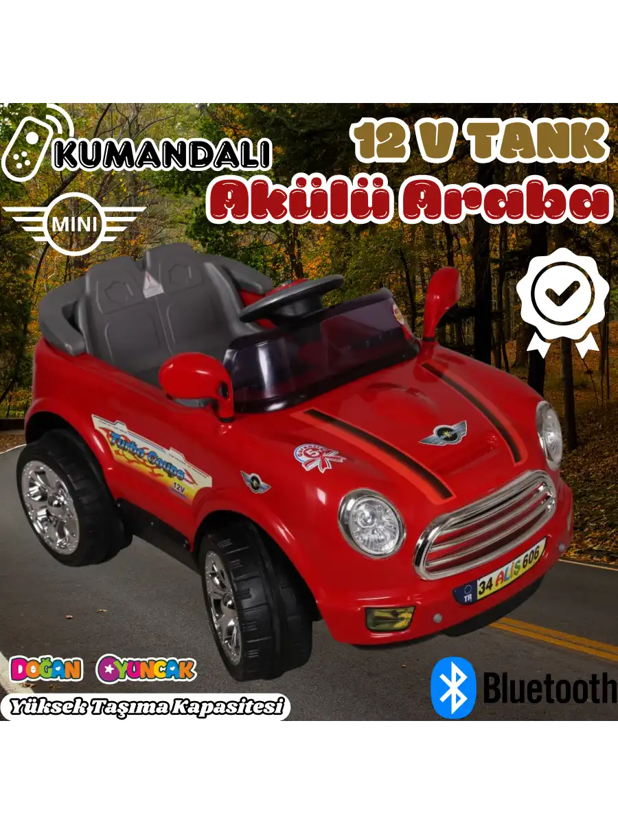 Kumandalı Mini Cooper Akülü Araba Kırmızı - Kumandalı 12 Volt Tek Kişilik Akülü Araba Akülü JEEP - Turbo Coupe Akülü Araba