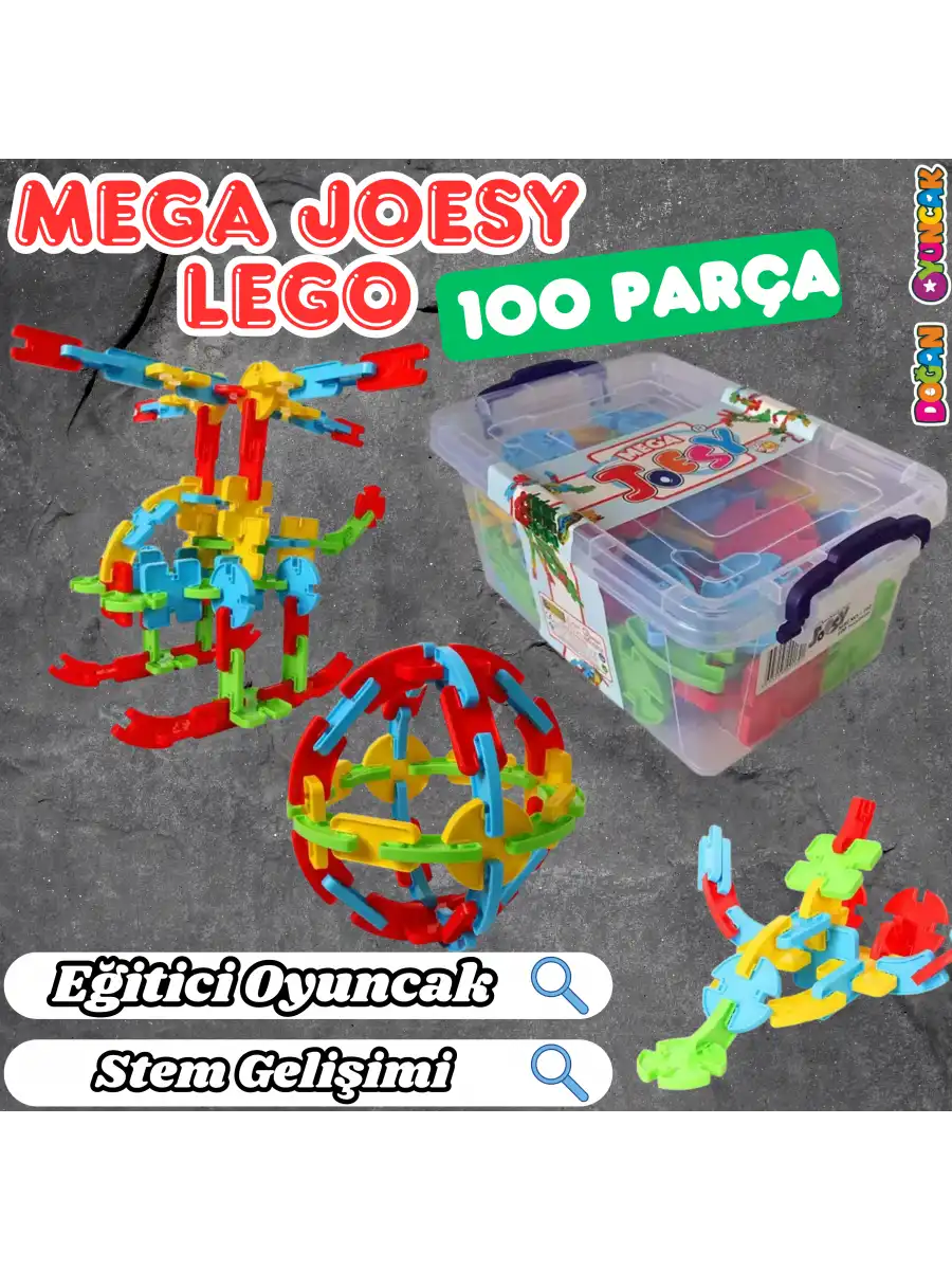 Mega Joesy Eğitici Blok Oyunu 100 Parça - Oyuncak Lego Seti - Birbirine Geçmeli STEM Lego Seti - Eğitici Oyuncak