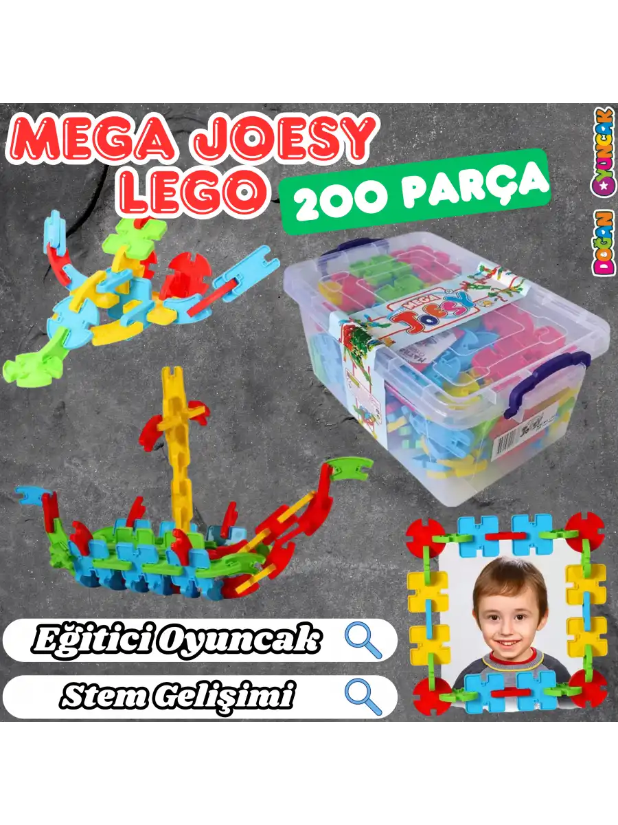 Mega Joesy Eğitici Blok Oyunu 200 Parça - Oyuncak Lego Seti - Birbirine Geçmeli STEM Lego Seti - Eğitici Oyuncak
