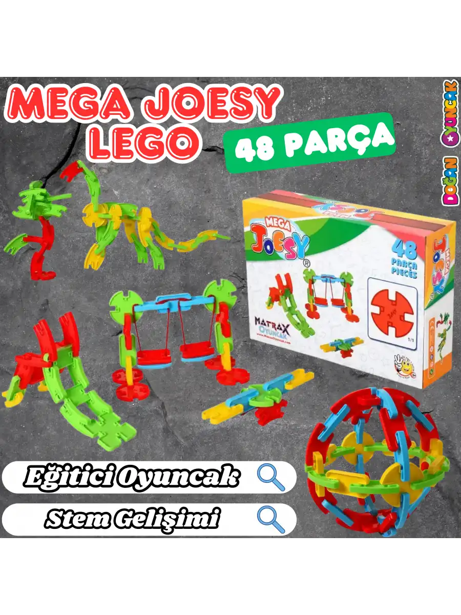 Mega Joesy Eğitici Blok Oyunu 48 Parça - Oyuncak Lego Seti - Birbirine Geçmeli STEM Lego Seti - Eğitici Oyuncak