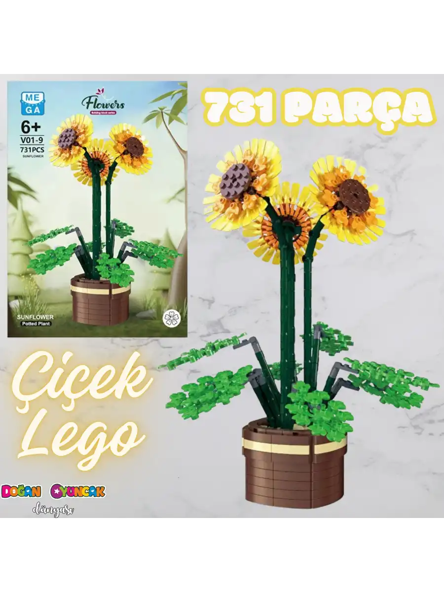 Mikro Blok Çiçek Ayçiçeği 731 Parça - Lego Setleri - MEGA Lego - Çiçek Lego - MEGA Çiçek Lego - Mikro Bloklar