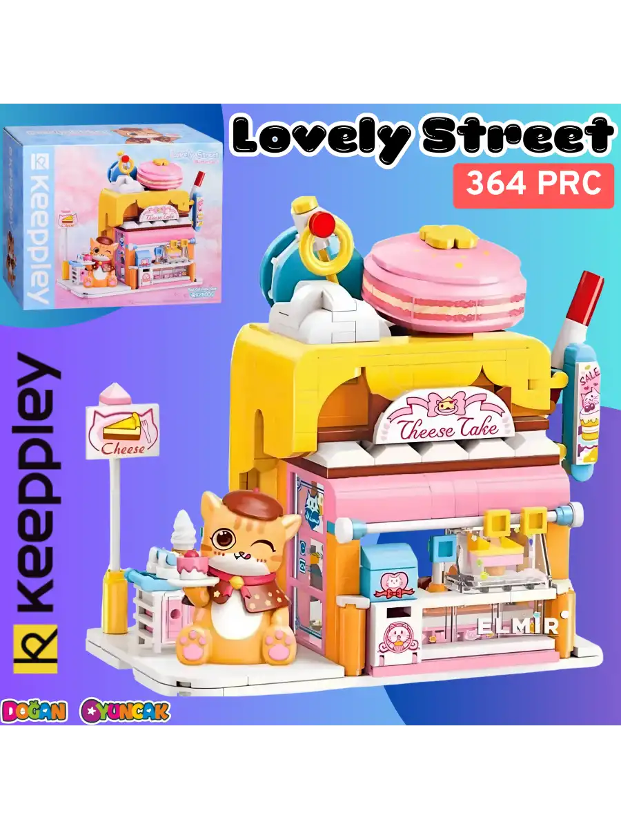 Mikro Blok Kırmızı Kedi Kek Dükkanı 364 Parça - Lego Setleri - Keeppley Mini Lego - Keeppley Lego - Mikro Bloklar