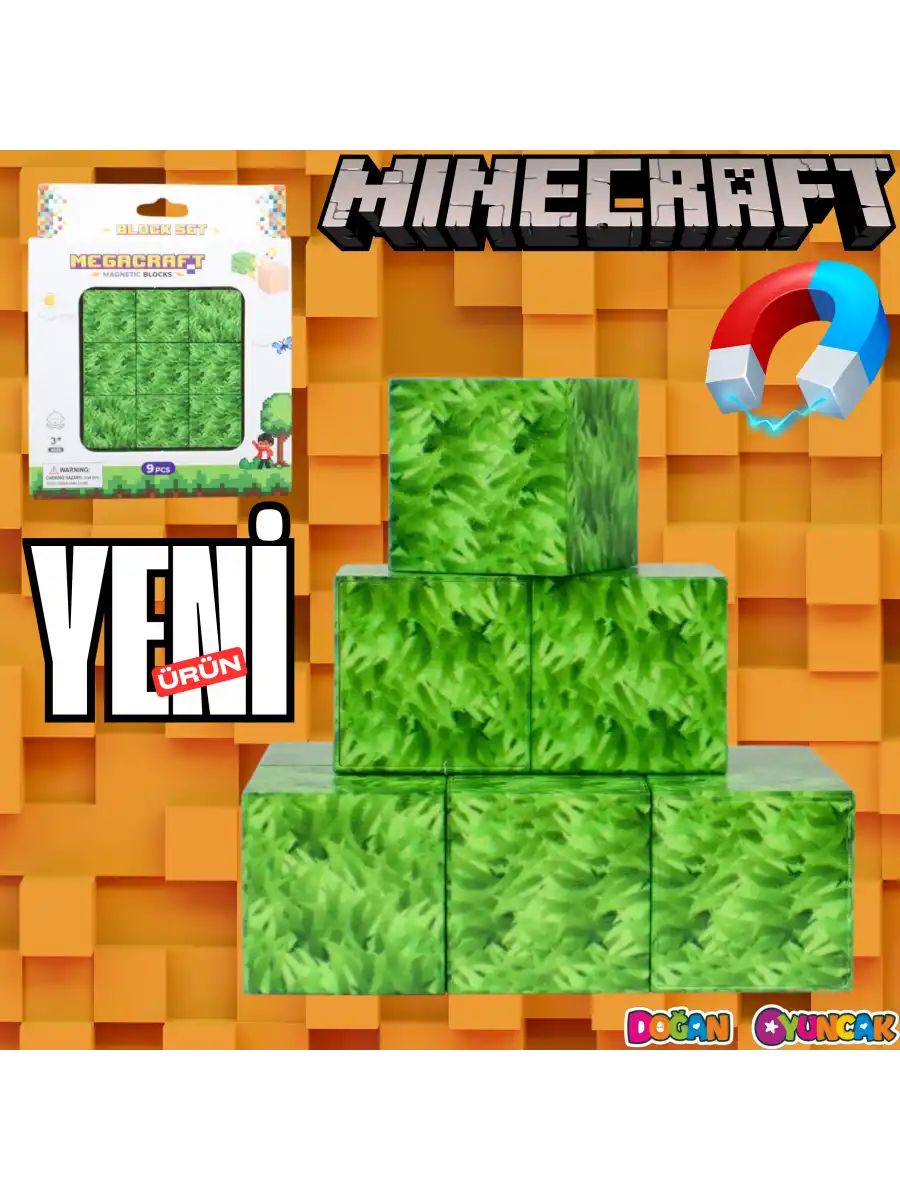 Minecraft Çimen Desenli Blok Manyetik Lego Minecraft Manyetik Lego Minecraft Lego Megnetic Blocks