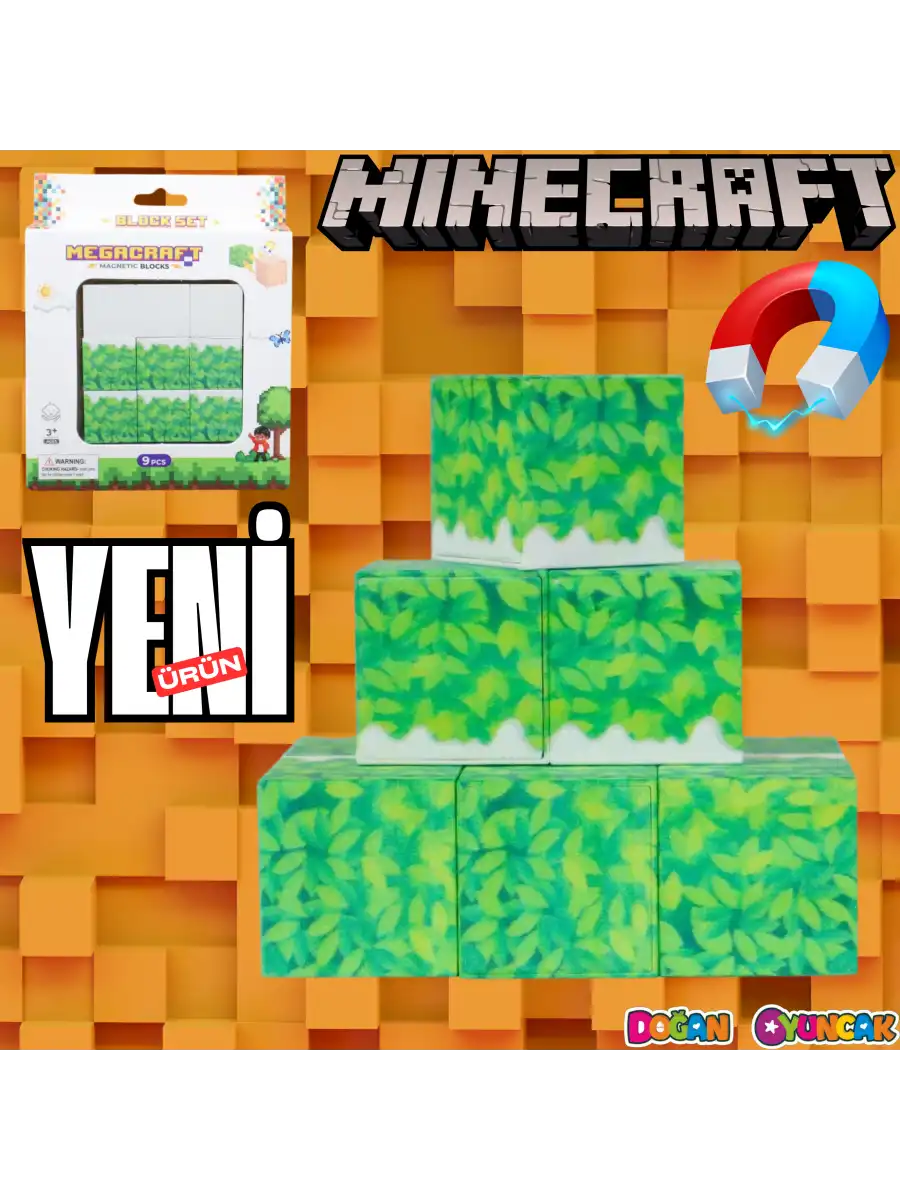 Minecraft Karlı Çimen Desenli Blok Manyetik Lego Minecraft Manyetik Lego Minecraft Lego Megnetic Blocks