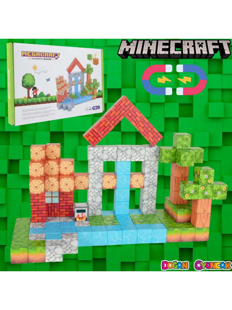 Minecraft Orman Temalı 119 Parça Manyetik Lego Minecraft Manyetik Lego Minecraft Lego Megnetic Blocks
