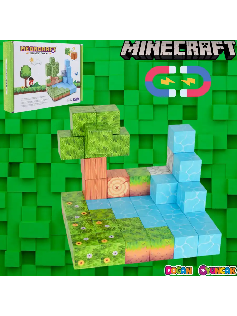 Minecraft Orman Temalı 47 Parça Manyetik Lego Minecraft Manyetik Lego Minecraft Lego Megnetic Blocks