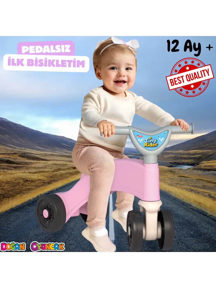 Minik Sürücü İlk Bisikletim Pembe - Binmeli İlk Bisiklet - Çocuk Motoru - İlk Adım Bisikleti 4 Teker Motosiklet
