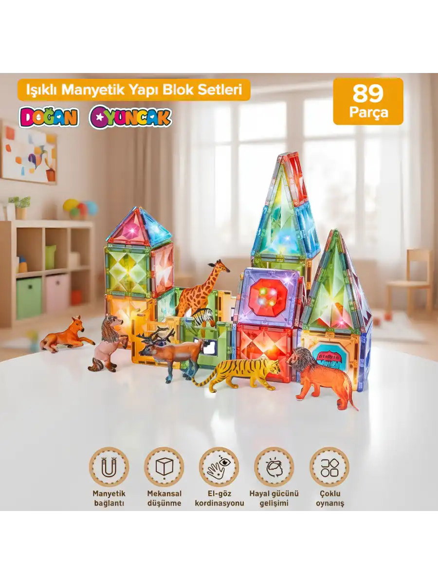 Orijinal Magnetic Tiles Star Diamond Light Version 89 Parça Işıklı Manyetik Lego - Mıknatıslı Lego Ledli Magnetic Işıklı Magnet