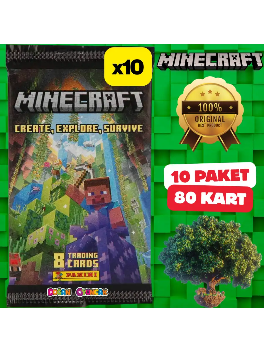 Orijinal Minecraft Treadin Card (10 Paket) - Minecraft Oyun Kartları - Minecraft Koleksiyonluk Kartı Minecraft Kart