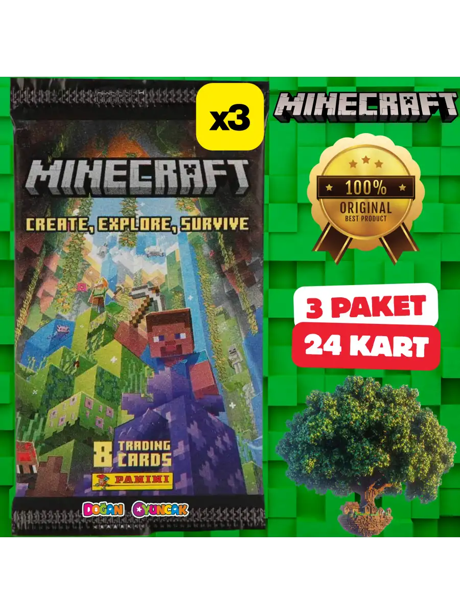 Orijinal Minecraft Treadin Card (3 Paket) - Minecraft Oyun Kartları - Minecraft Koleksiyonluk Kartı Minecraft Kart