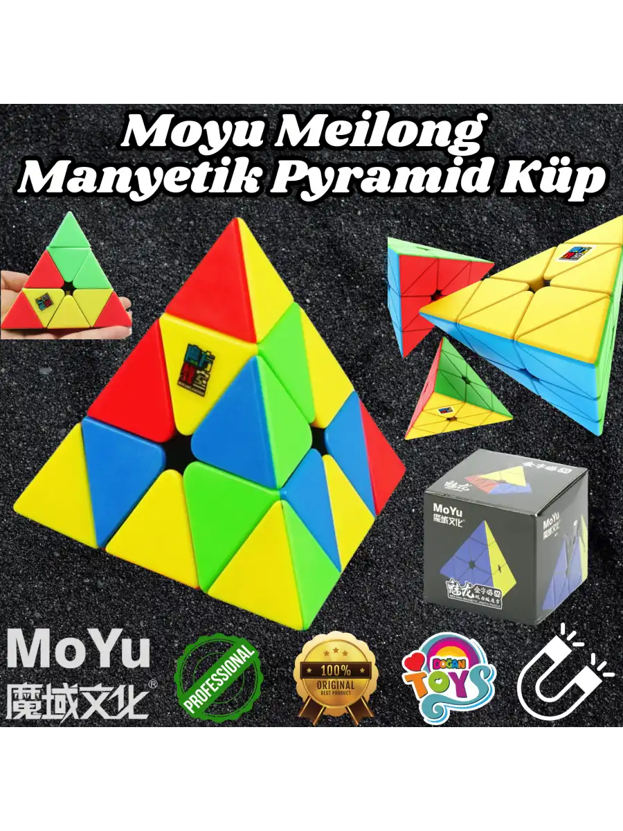 Orijinal MoYu Meilong Piramit Manyetik Küp - Moyu Speed Cube - Moyu Piramit Zeka Küpü - Zeka Küpü - Magnetic Cube