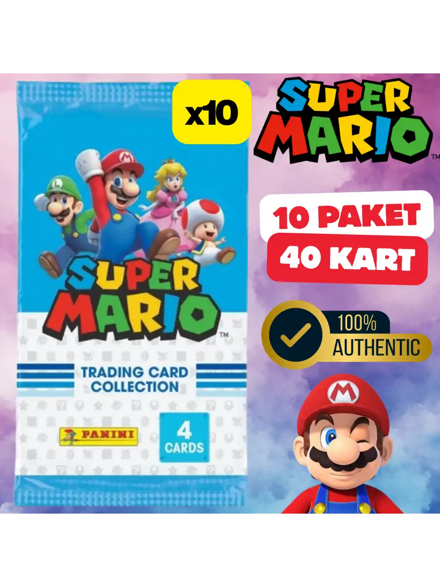 Orijinal Süper Mario Treadin Card (10 Paket) - Süper Mario Oyun Kartları - Süper Mario Koleksiyonluk Kartı