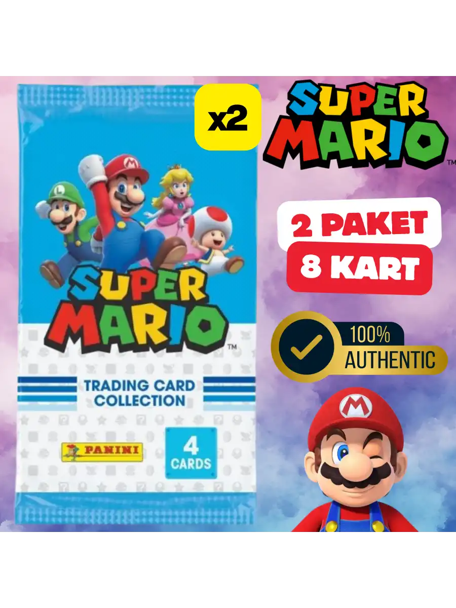 Orijinal Süper Mario Treadin Card (2 Paket) - Süper Mario Oyun Kartları - Süper Mario Koleksiyonluk Kartı