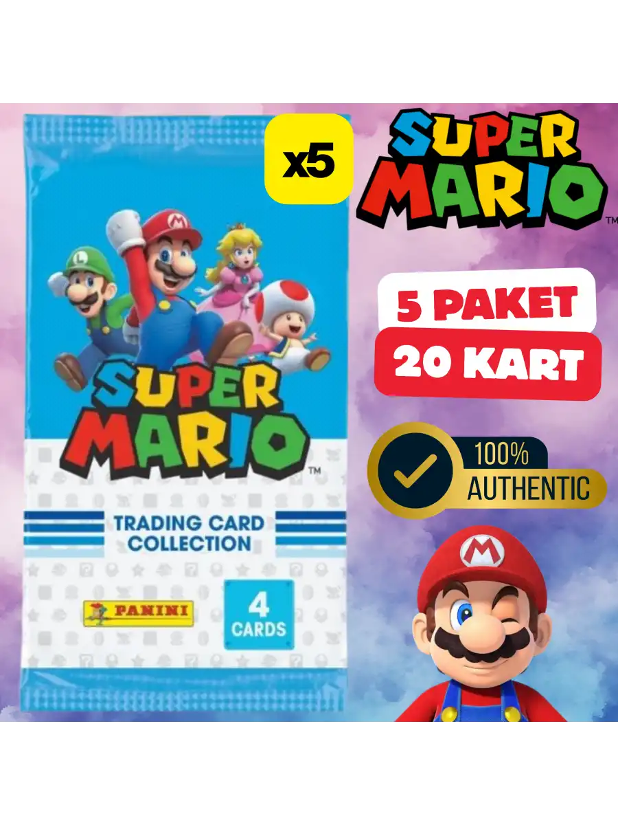Orijinal Süper Mario Treadin Card (5 Paket) - Süper Mario Oyun Kartları - Süper Mario Koleksiyonluk Kartı